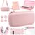 OLDZHU Pink Travel Carrying Case Accessories Kit Compatible With Nintendo Switch – 10 in 1 Essential Protection Kits with Hard Protective Cover,Glass Screen Protector,Adjustable Stand,Thumb Grip Caps