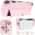 DLseego Protective Case Design for Nintendo Switch OLED Joy-Con Controllers New Model 2021 with Glass Screen Protector and 4 Cute Thumb Grip Caps, Anti-Scratch Baby Skin Touch Grip Cover – Pink