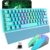 Wireless Keyboard and Mouse,61 Key Rainbow Backlit Gaming Keyboard with Keyboard Wrist Rest,Rechargeable 4000mAh,Mechanical Feel,Ergonomic,Quiet,RGB Mute Mice for PS4,Xbox One,Desktop,PC(Blue)